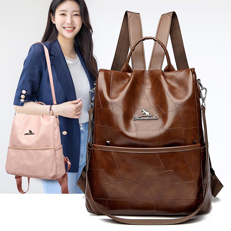 Geometric splicing pattern anti-theft backpack women's new retro large-capacity fashion backpack leisure travel backpack