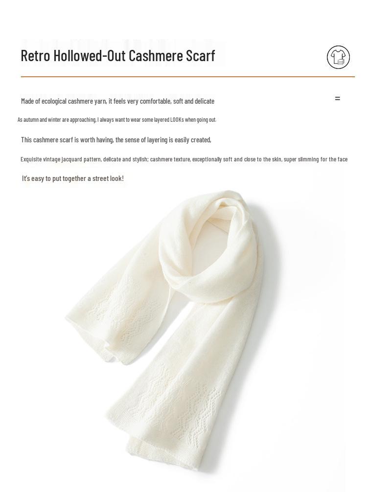 Women's Solid Color Cashmere Scarf: New Autumn/Winter Arrival, Versatile, Warm, Fashionable, Hollowed Design, Neck Guard