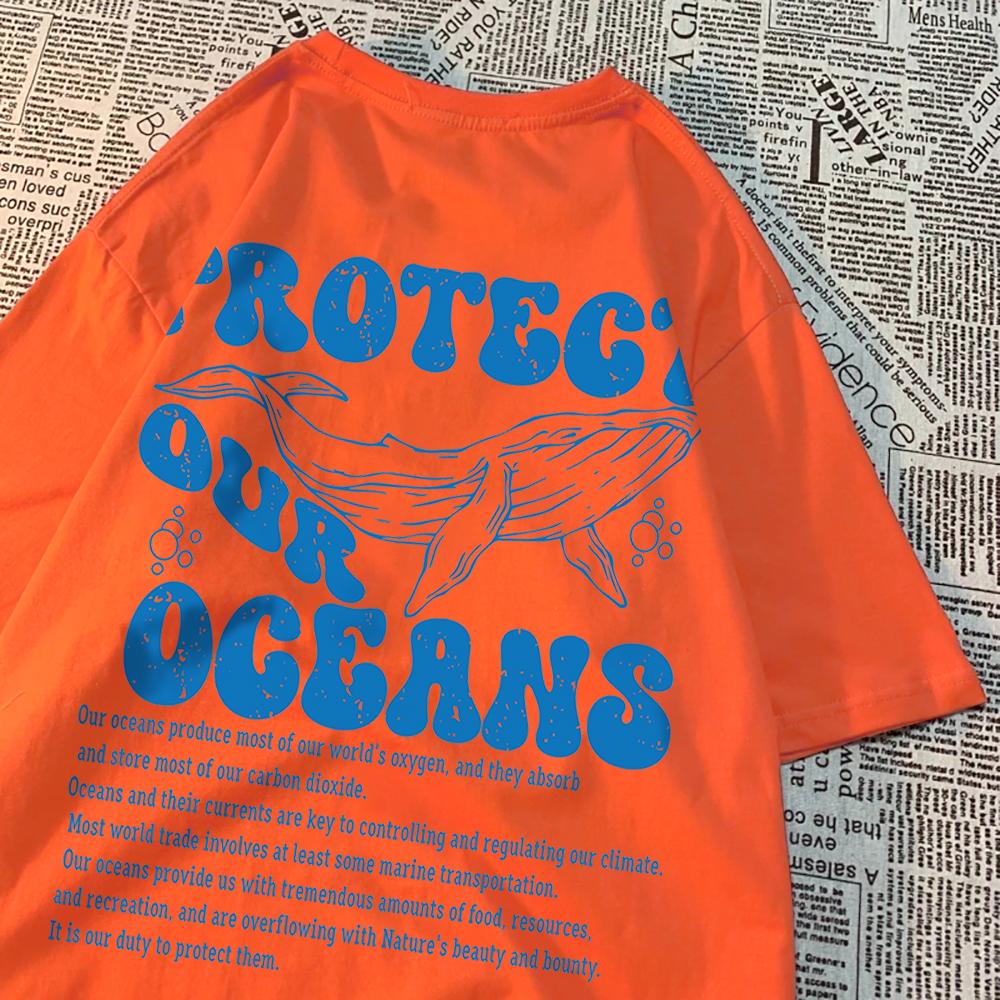 Protect Our Oceans Whale Landing T Shirts Men Pattern Quality T Shirt Vintage Cotton Tops Personality Summer T Shirts Women