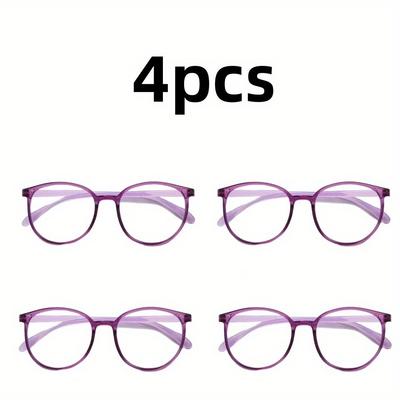 4pcs Round Frame Fashionable Decorative Reading Reading Glasses with Anti Blue Light Suitable for Both Men and Women