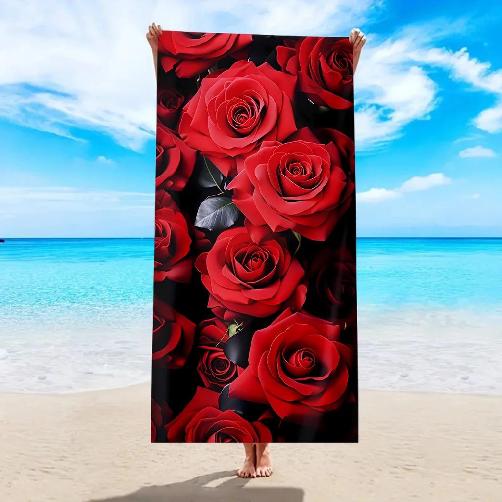 Tropical Flower Beach Towel 2D Flat Printed Peach Skin Bath Towel Soft Quick Dry For Summer Vacation Swimming Pool