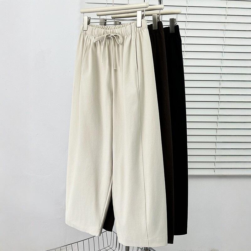 

Plus Size Women s Spring Drawstring Elastic Waist Wide-Leg Casual Pants 3XL (150-170 jin) абрикосовый