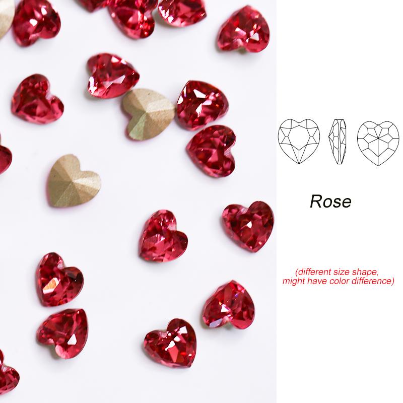 Paso Sico Heart Shaped Point Back Rhinestones Pink MO Loose Crystal Beads Garment Shoes Diy Nail Art Accessories