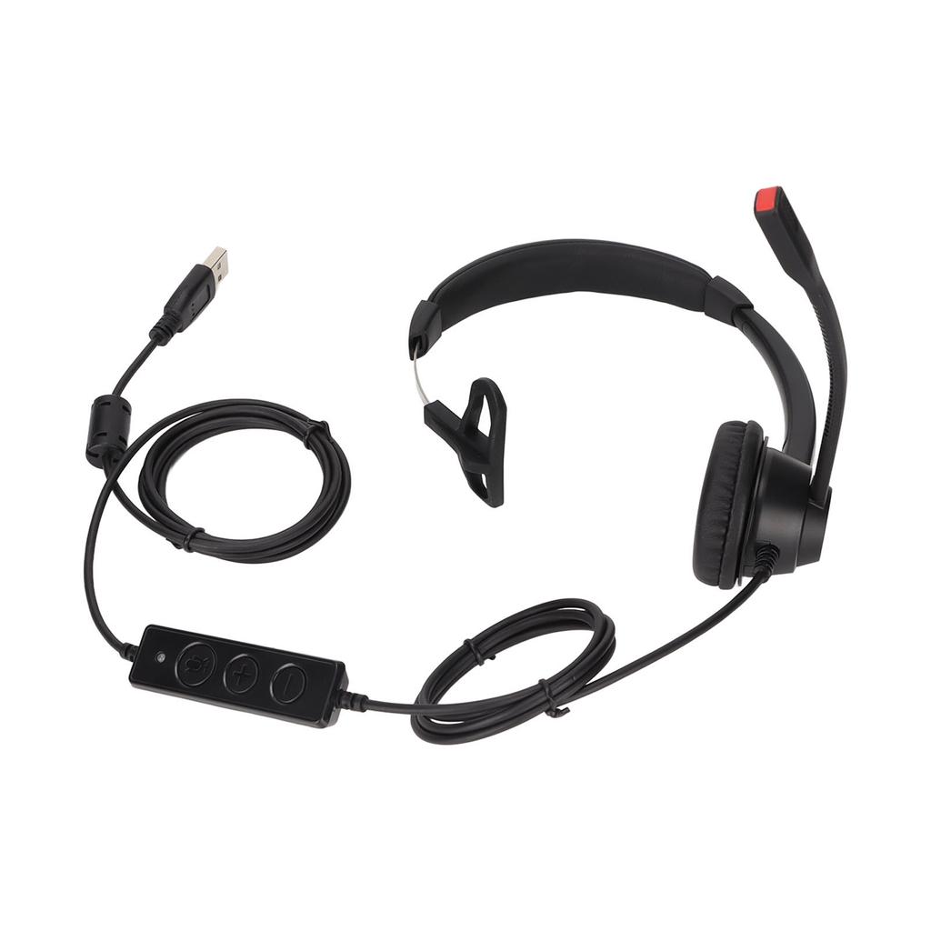 Single Ear Telephone Headset Noise Reduction Volume Adjustment Mute USB Business Headset with Mic Black H390‑USB‑1