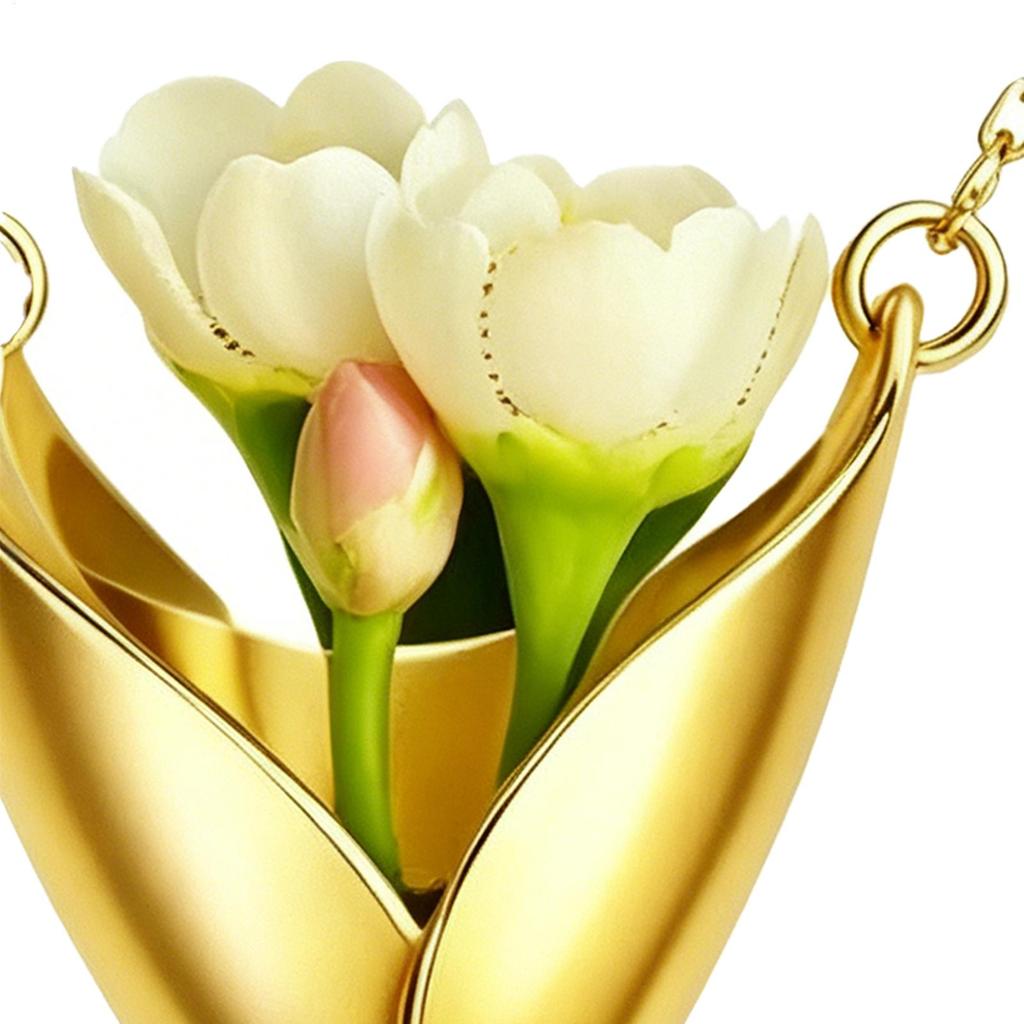 Necklace Flower Bouquet Holder Pendant Necklace for Women Girls Mom Girlfriend Vase Mothers Valentine's Day Gifts for Her