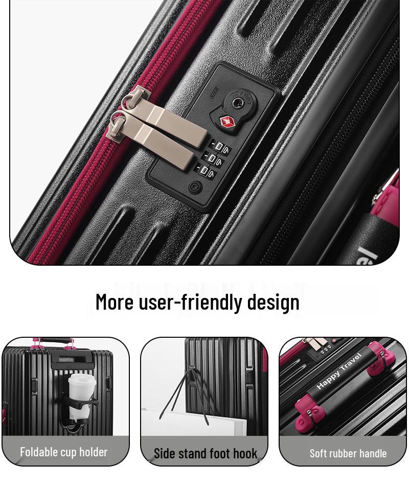 Expandable Color-block Suitcase with Transparent Wheels – Large, Durable, and Side-Opening Carry-On Trolley Case