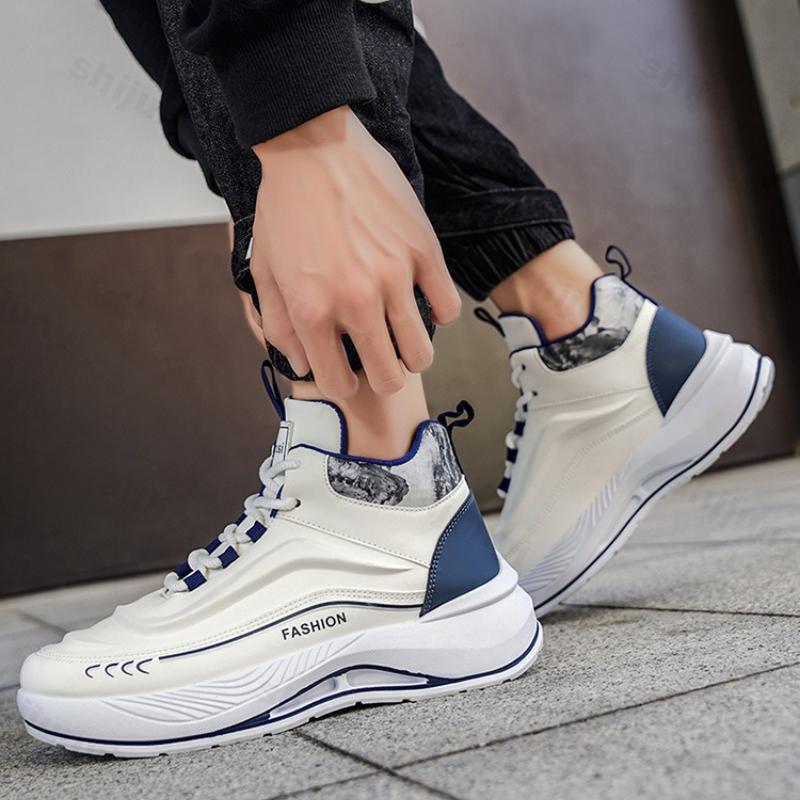Men's High Top Sneakers Autumn Trend Comfort Wear-resistant Platform Casual Shoes Height Increase Lace Up Non Slip Running Shoes