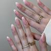 24Pcs French Almond False Nails Pink Stiletto Press On Nails With White Edge Design And Glue Simple Wearable Nail Tips