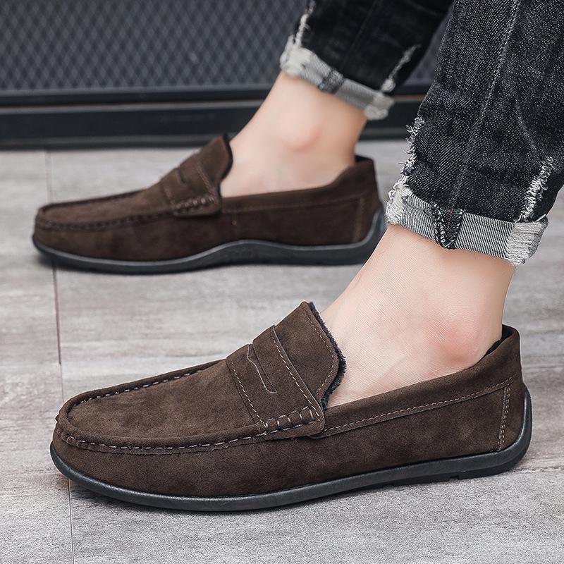 Sapatos Casuais Masculinos de Inverno Leves Respiráveis Lona Slip-on Sapatos Preguiçosos Design de Designer Planos Confortáveis Sapatos de Condução Cinza