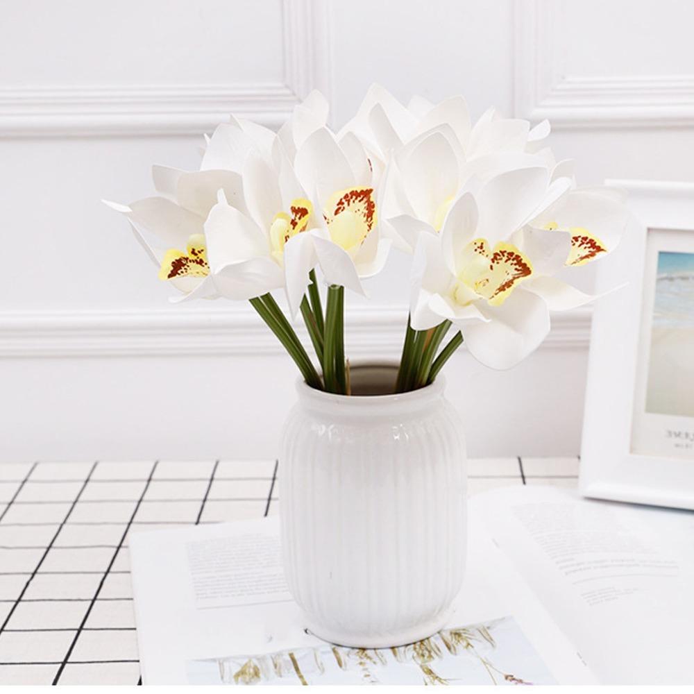 6 Stems Faux Orchid Decor 3D Printed Silk Orchid Decorations For Weddings