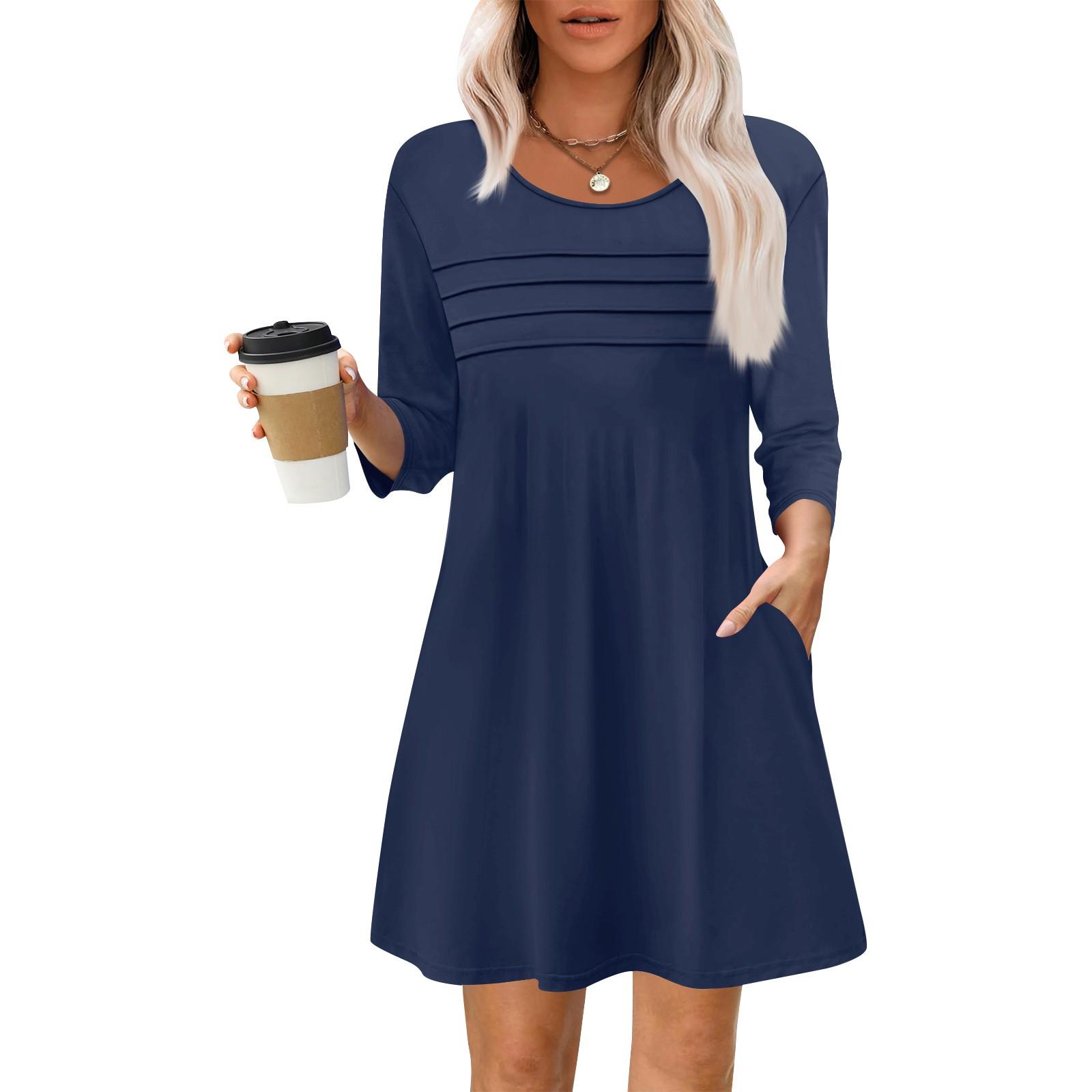 Women s Summer Casual Petal Slim Stripe Long Sleeve Pleated Floral Dresses S