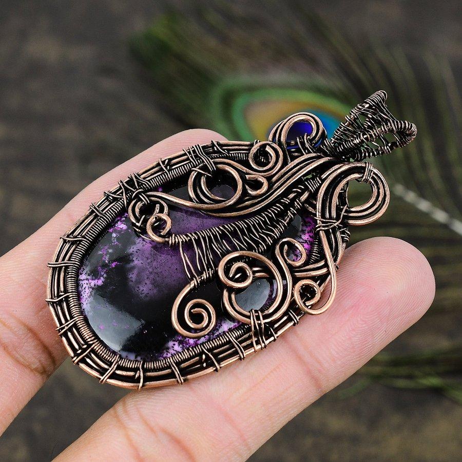 Pink Dendritic Handmade Copper Wire Wrap Jewelry Pendant 2.84 q8B47