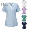 Schweißabsorbierende Oberteile Krankenschwesteruniform Arbeitskleidung Damen V-Ausschnitt Kurzarm Taschen Kleidung Arbeitskleidung Overalls Uniformen Patchwork Farbe Pflege Arbeit