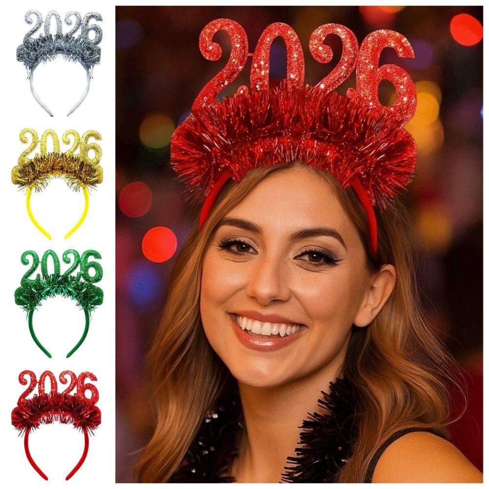 Pailletten 2026 Frohes Neues Jahr Stirnband Niedlicher Neujahrs-Dekokopfschmuck Maskerade-Party