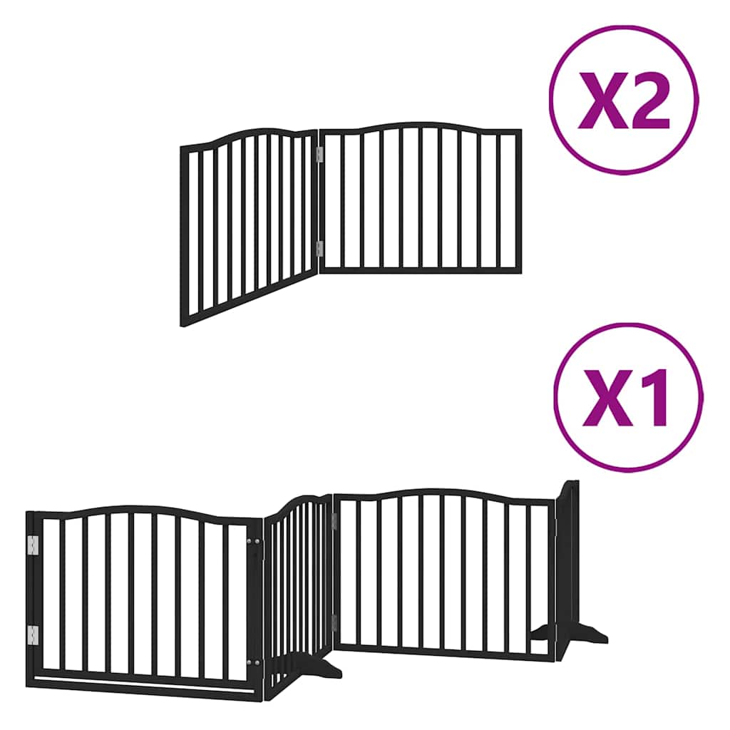 8 Piece Foldable Black Dog Gate 640 cm Poplar Wood