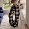 Women's Loose Elastic Drawstring Plush Checked Long Pants