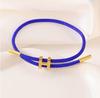 Blue Stainless Wire Rope Bracelet with 3D Hard Gold Plating, Adjustable H-Clasp,