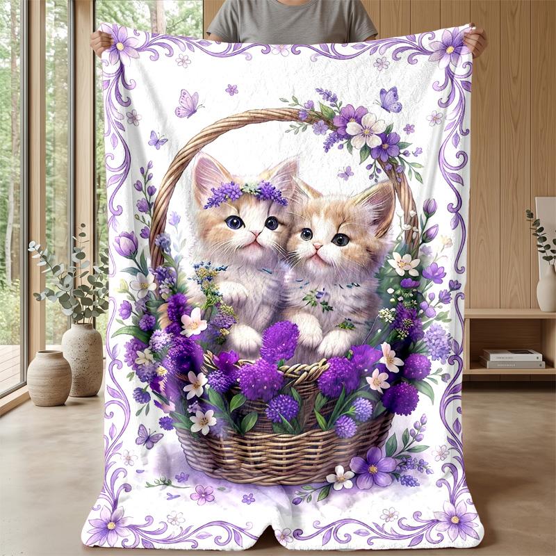 Kittens In Christmas Snow Theme Blanket Lightweight Warm Flannel Blanket Decorative Throw Blanket for Home Decoration