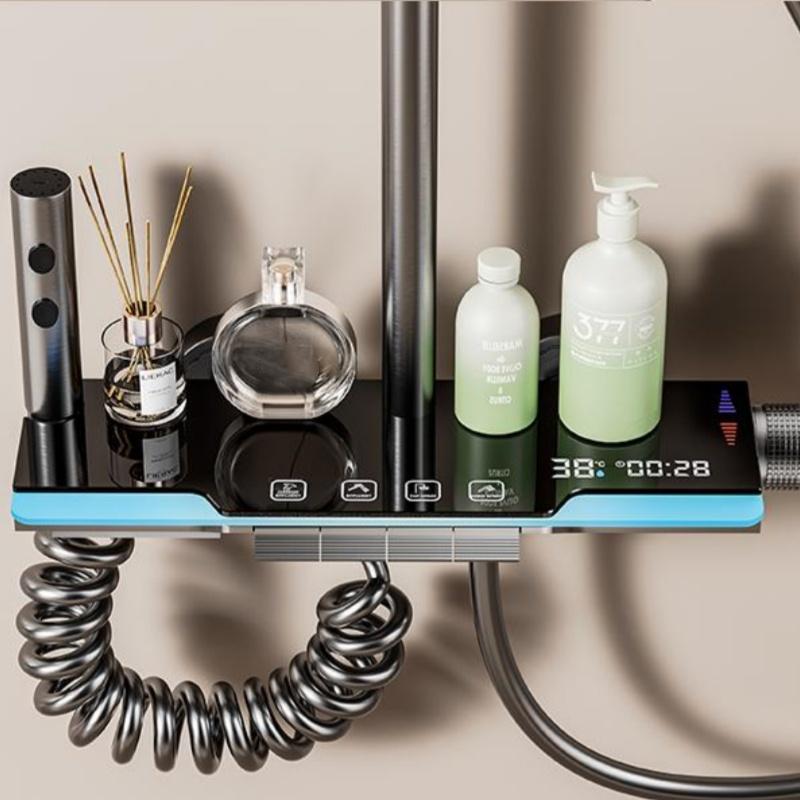 Shower Set Ambient Light Shower System Set For Bathroom Hotel Apartment Modern Digital Temperature Display Showers Faucet Set