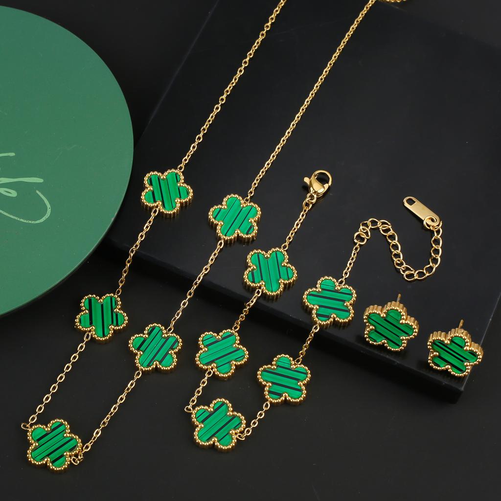 INS Nerezová ocel Pětilistá květina Čtyřlístek Náramek Šperky Sada Náhrdelník Náušnice Pro ženu Denní nošení Šperky