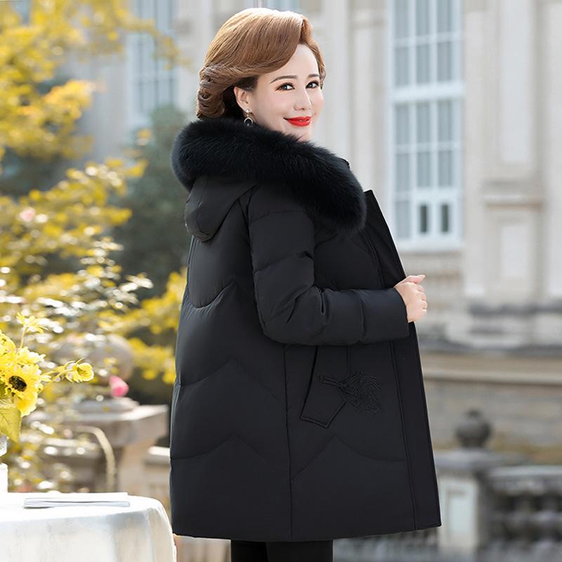 

New Mother Down Jacket Women s Medium and Long Thickened Middle-aged and Elderly Casual Down 6XL чёрный