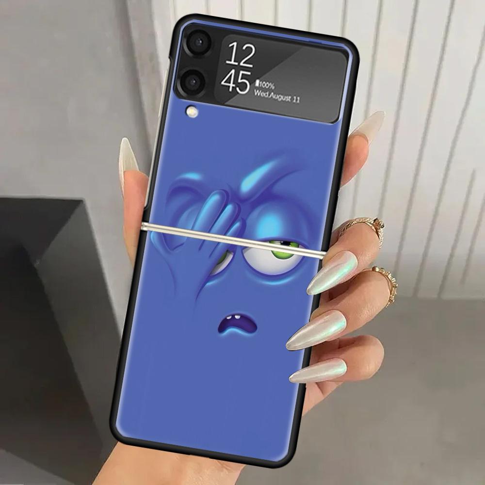 Funny Face Cute Hard PC Phone Case For Samsung Galaxy Z Flip 7 6 5 4 3 Black ZFlip7 ZFlip6 Flip5 Flip4 Flip3 5G Print Cover Gala