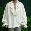 Vintage Herren Uni Langarmhemd mit gefalteten Puffärmeln
