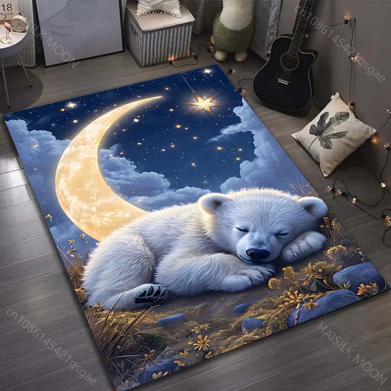 Little Bear in The Moonlight Print Carpet for Bedroom Living Room Bedside Sofa Floor Mat Modern Home Decor Area Rug Large Size