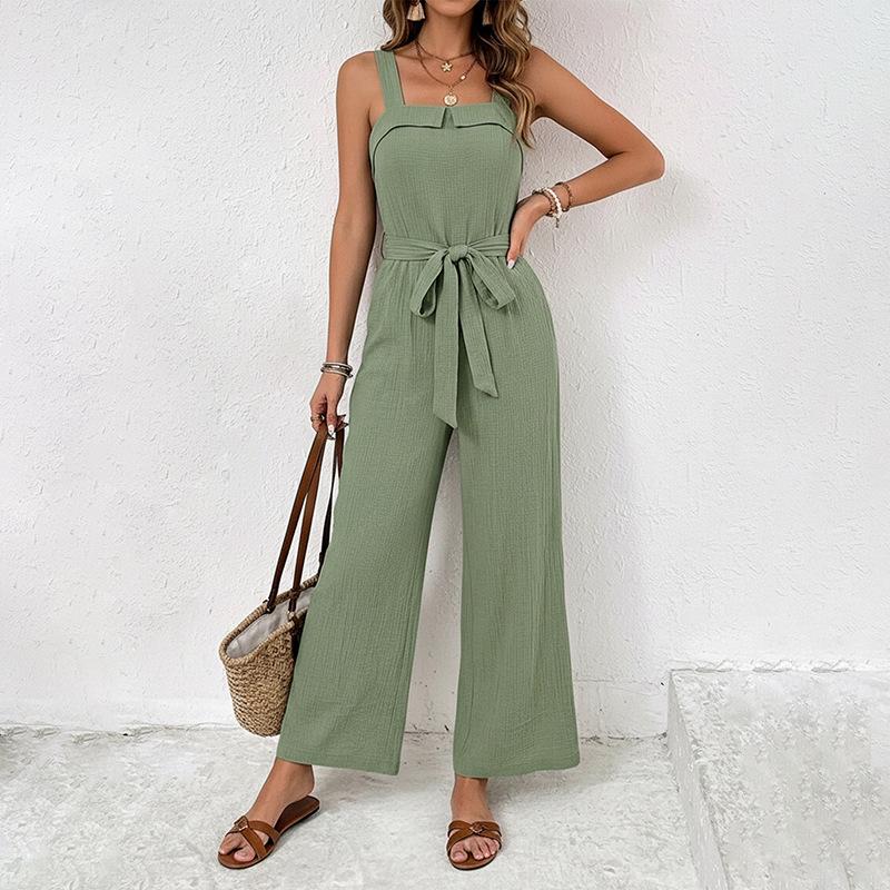TikTok Europe 2026 Summer Strappy Waist-Cinched Sleeveless Long Jumpsuit for Women S