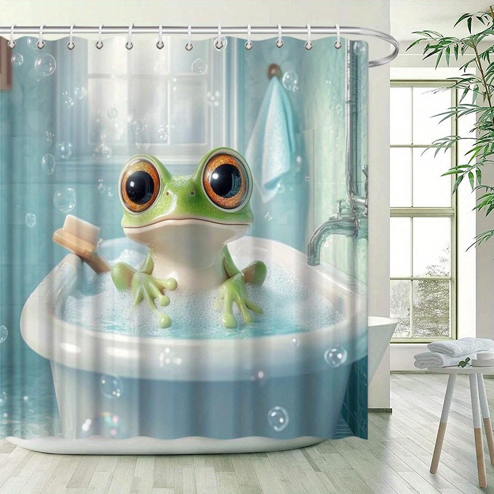 Cute Frog In Bathtub Waterproof Shower Curtain for Modern Bathroom Decor, Stylish and Durable, Perfect for Home Use