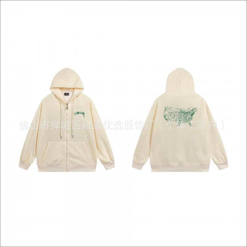 Hooded Zip-Up Sweatshirt Men Women Letter Print Loose Fit Casual Streetwear