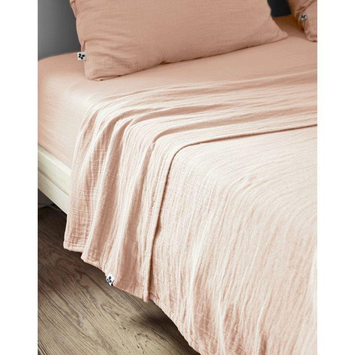 Drap plat "Gaïa" toutes dimensions "Gaze de Coton" - Gaïa Guimauve - 240 x 300 cm pour lit 2 places