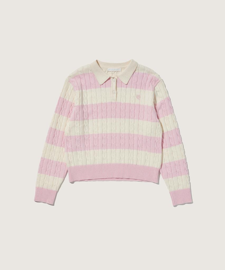 PLAC WOMEN Collared Stripe Knit Light Pink