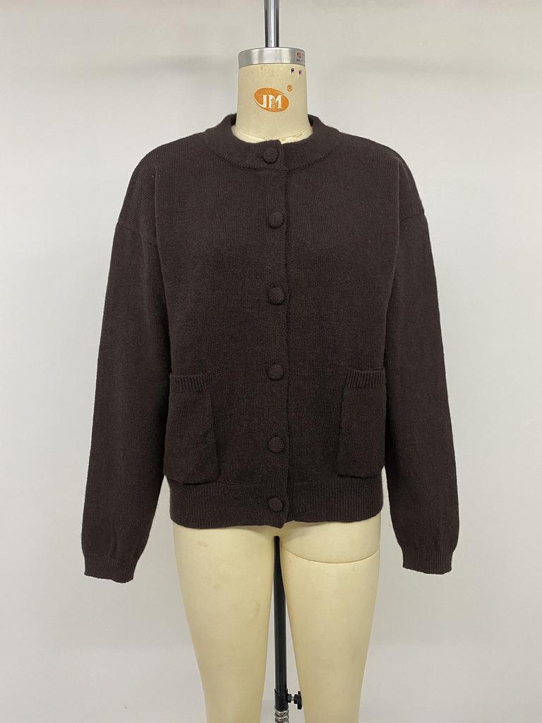 2026 Autumn/Winter Women's Retro Solid Color Round Neck Loose Knit Cardigan