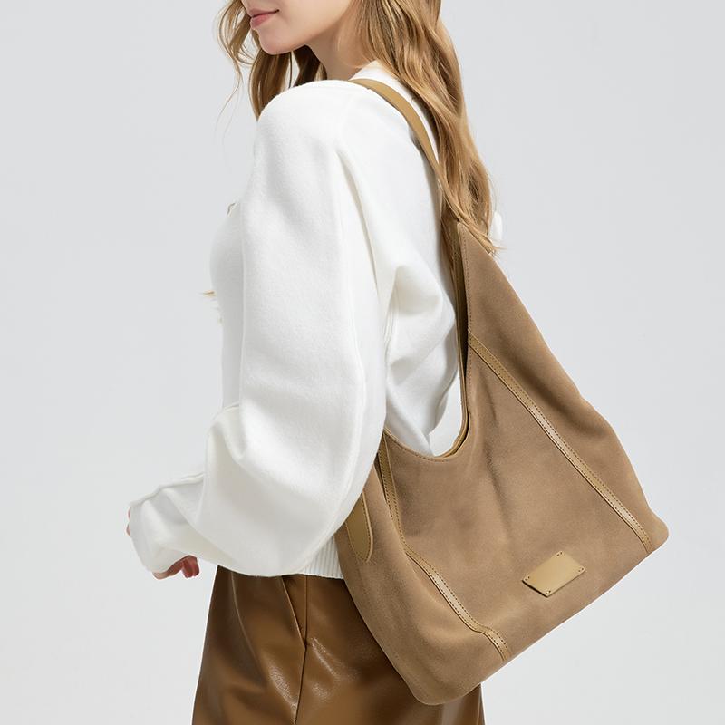 Ladies Suede Cow Genuine Leather Underarm Bags Women Soft Cowhide Vintage Shoulder Bag Female Fashi Luxury Designer Handbags