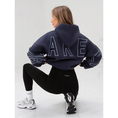 BLAKELY Nova Moda Feminina Estampado Engrossado Manga Longa Solto Com Capuz Hip Hop Suéter Top Diário para Casa Azul Marinho