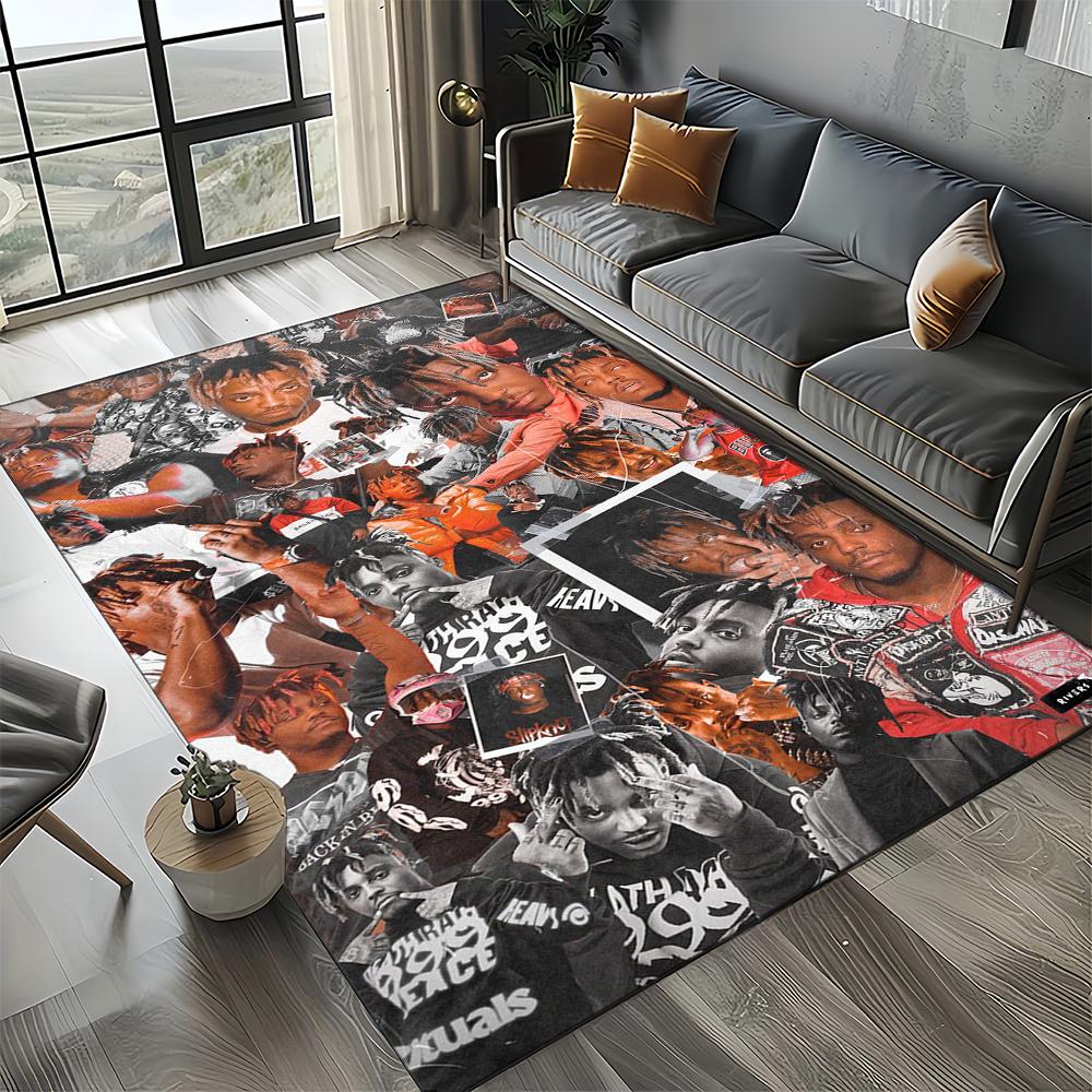 3D-Druck Juice WRLD 999 Legende Rapper Album Teppich für Wohnzimmer Schlafzimmer Haus Sofadekoration, Kinderspiel Rutschfeste Fußmatte