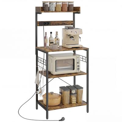 Kitchen Shelf with 2 Power Outlets Microwave Shelf Adjustable Shelf Hooks 60x42x137 Cm Rustic Brown