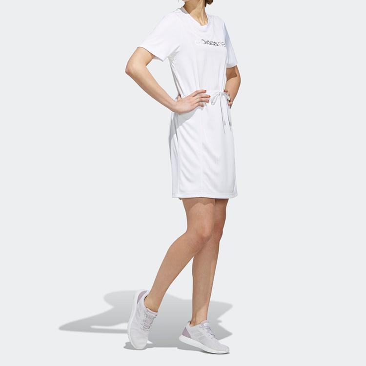 Adidas Neo A-Line Round Neck Short Sleeve Dress Women Dresses White EI4261