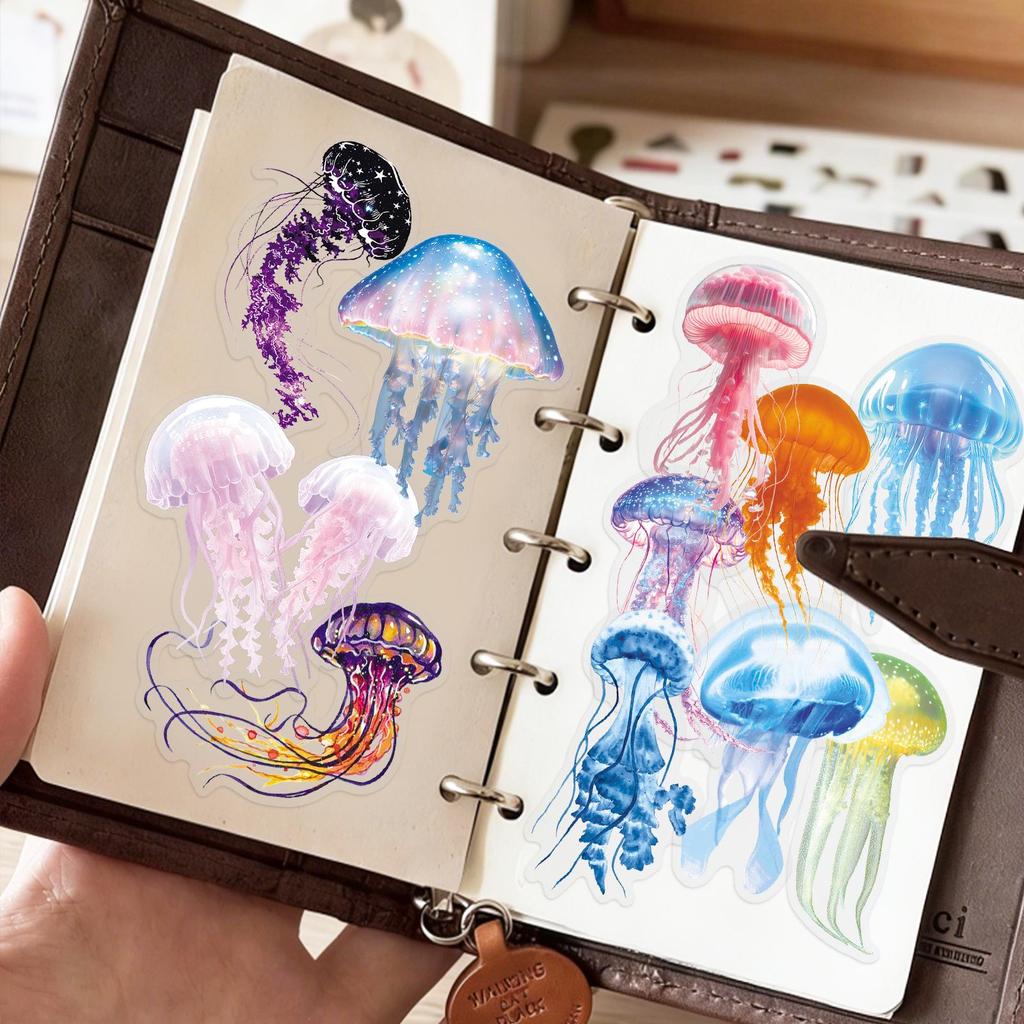 50 Transparent Jellyfish Cartoon Fun Stickers: Creative, Waterproof for Guitar, Fridge, Desktop, and Water Cup (50 Sheets)