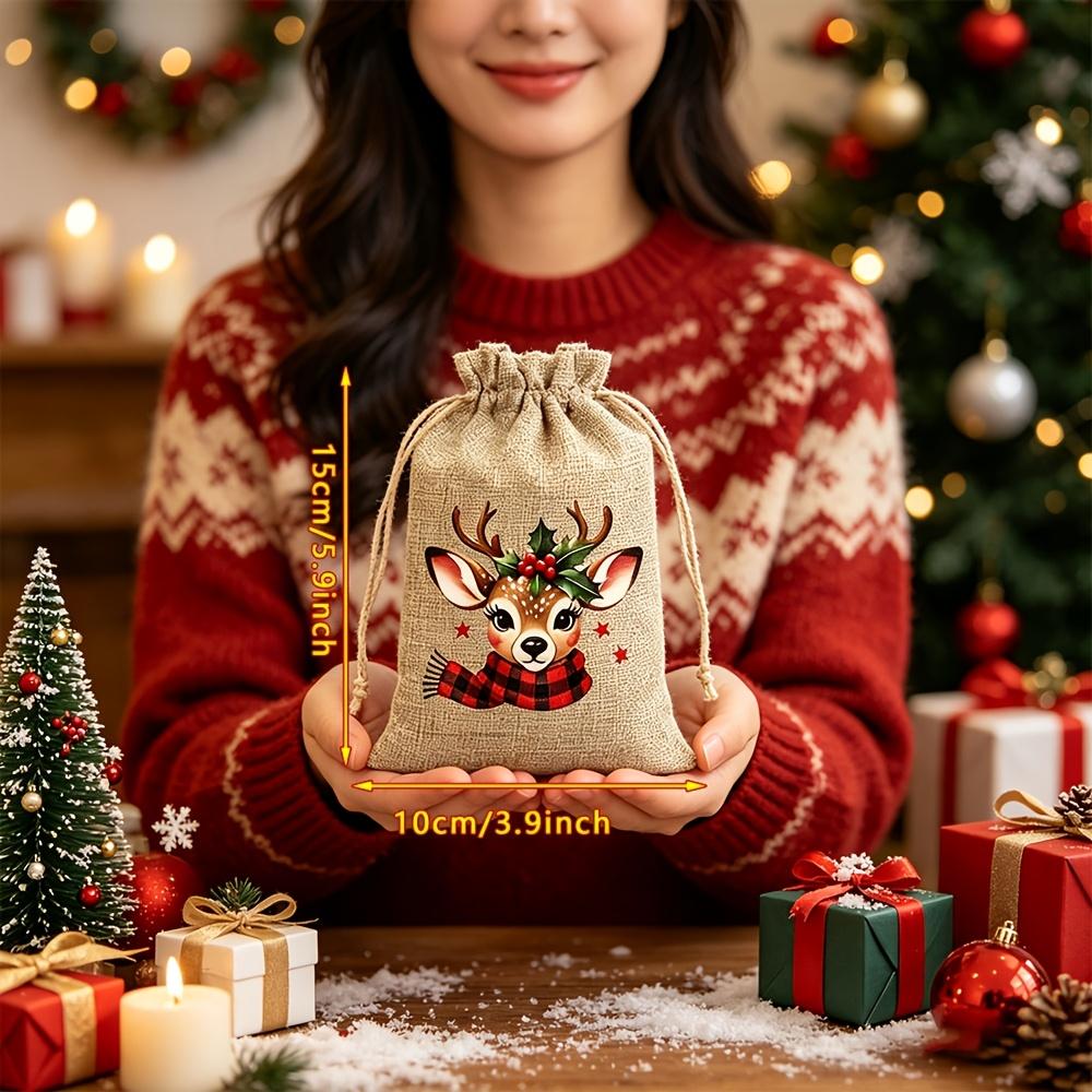 Kerst Linnen Cadeautassen Herbruikbaar 5 Stijlen Kerst Thema Ontwerp voor Kerstfeest Cadeaus Verjaardagscadeaus Kerstboom Decoraties