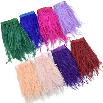 Feather1Meter Ostrich Feathers On Ribbon Tape 10-15CM White Feather Tassel Fringe Trim Boa Sewing Trimmings Clothes Accessoires Mariage
