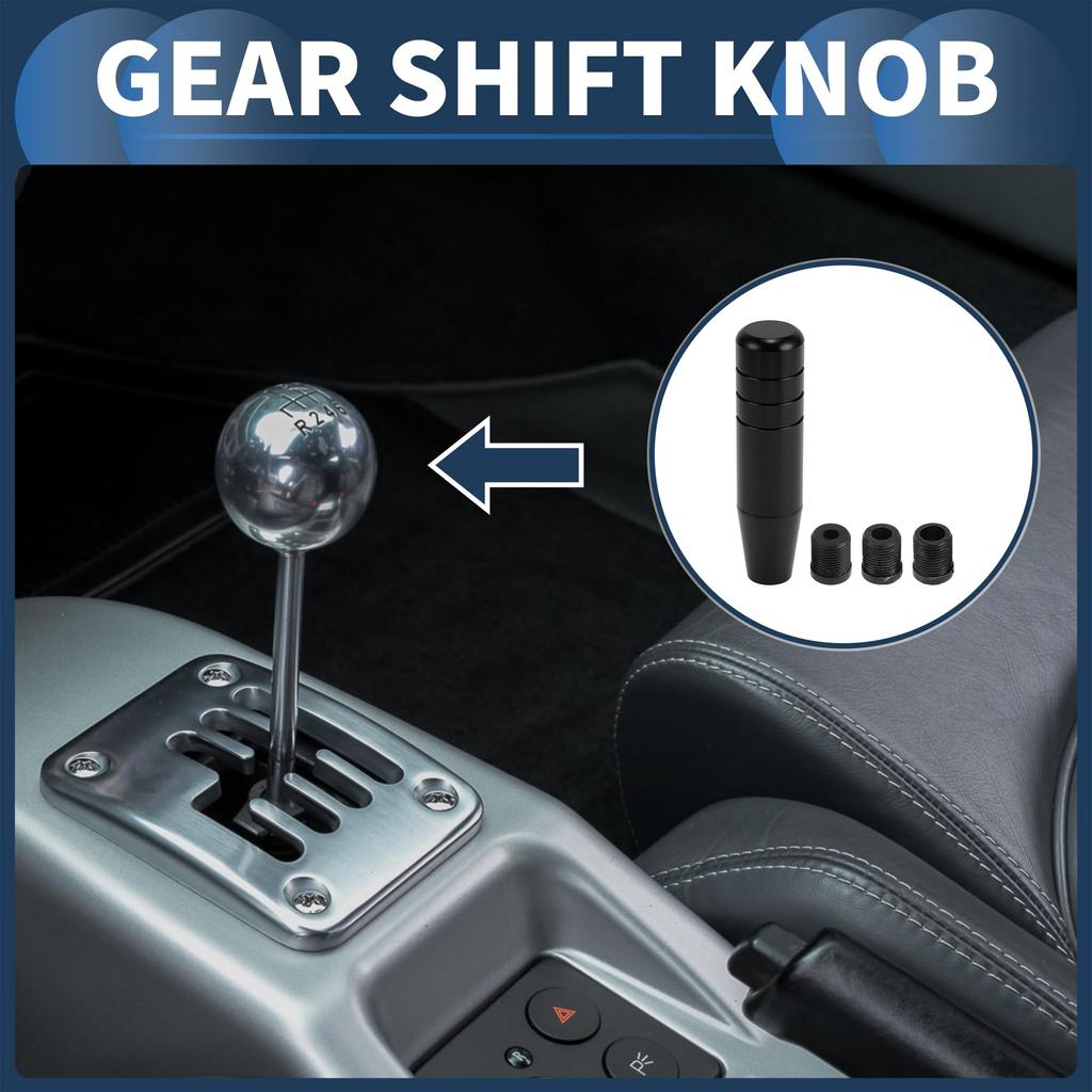 INFINAUTO Car Shift 13cm Universal Automatic and Manual Car Gear Shift Aluminum Alloy Black with 3 1 Set Knob, Knob, Adapters,