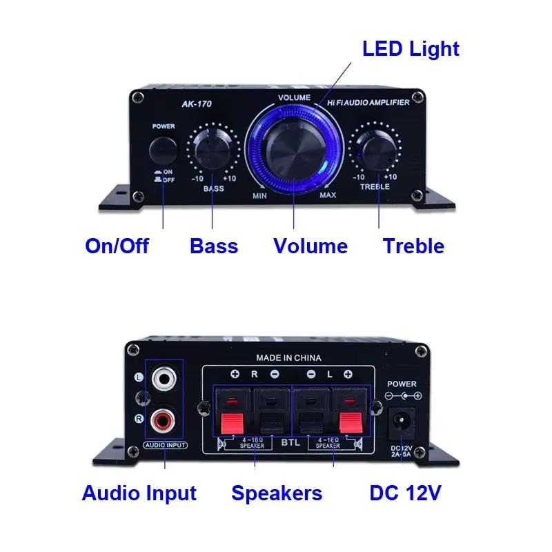 AK170 Mini Digital Power Audio Auto Verstärker Blaues Licht Stereo Audio Verstärker für Heimkino Club Party Musik MAX 200Wx2 Verstärker