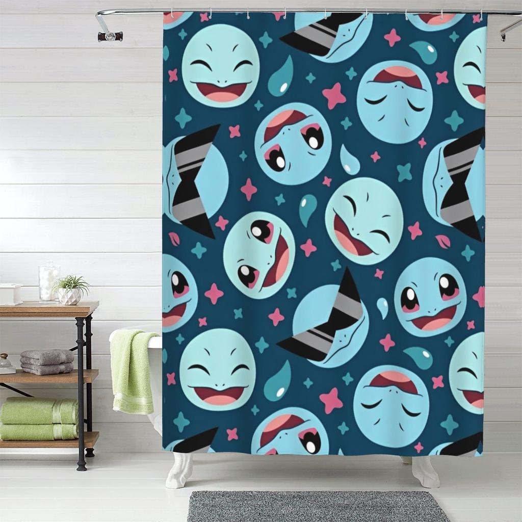 Kreslené postavičky Pokémonů Squirtle Sprchový závěs pro koupelnovou výzdobu Lehké sady sprchových závěsů 60X72 palců s háčky