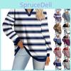 Printed Stripe Fashion Womens V Neck Long Sleeve Loose Pullover Sweatshirt Top