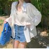 Camisas Coreanas de Protección Solar de Verano para Mujer Blusa Fina de Manga Larga Suelta Camisa de Playa