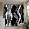 1pc Black & White Print Pattern Polyester Shower Curtain - No-Drill Hooks, Machine Washable Bathroom Decor with Modern Abstrac