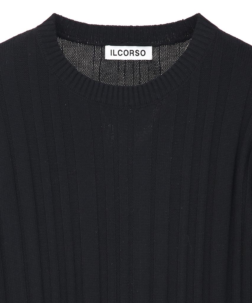 IL CORSO Grunge Ribbed Round Neck Knit Black