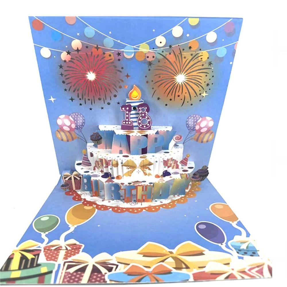 Blowable Led Candle Happy Birthday Card Musical and Light Birthday Cake Postcards  Child